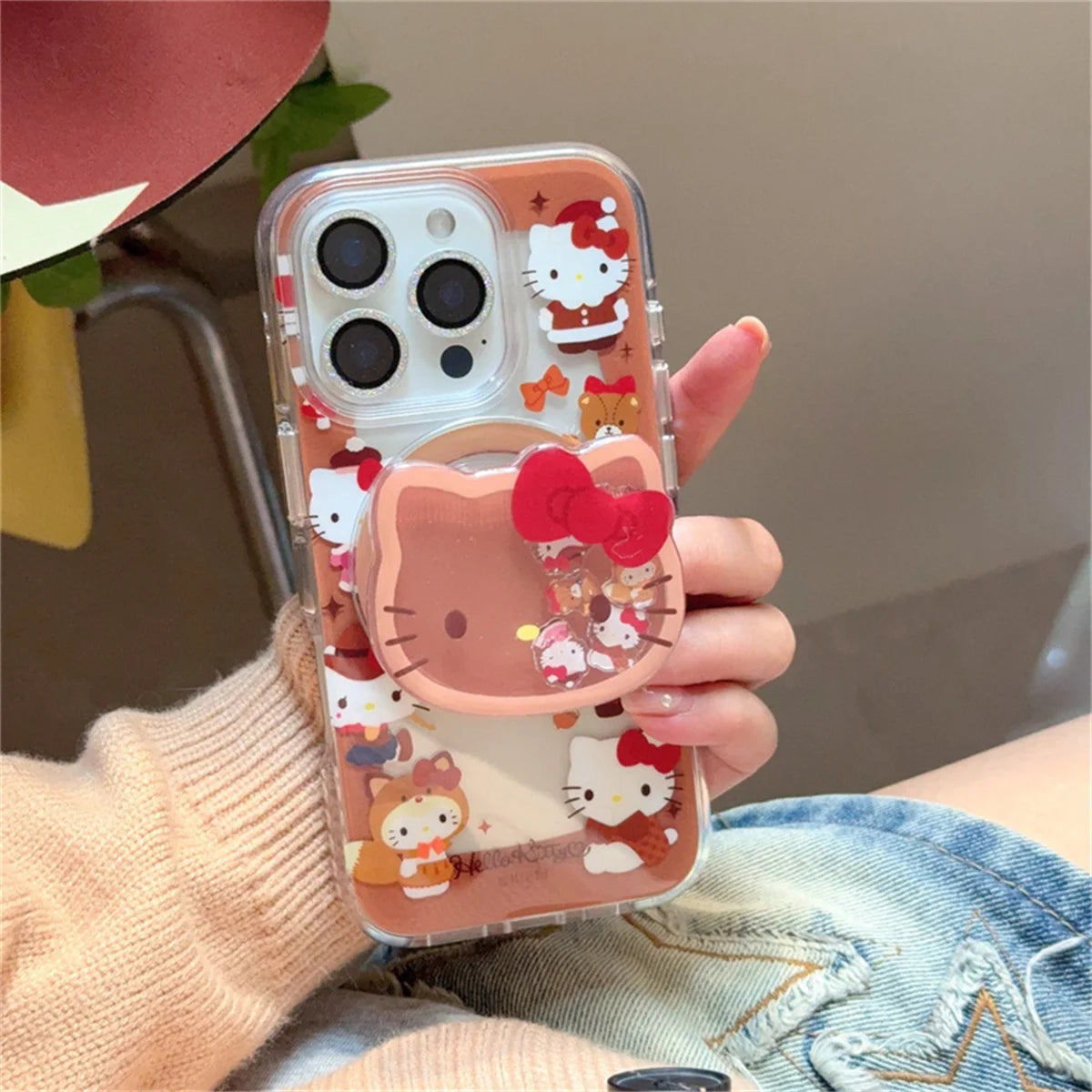 Fashion Brown Hollow Hellokitty Magnetic Phone Case For iPhone