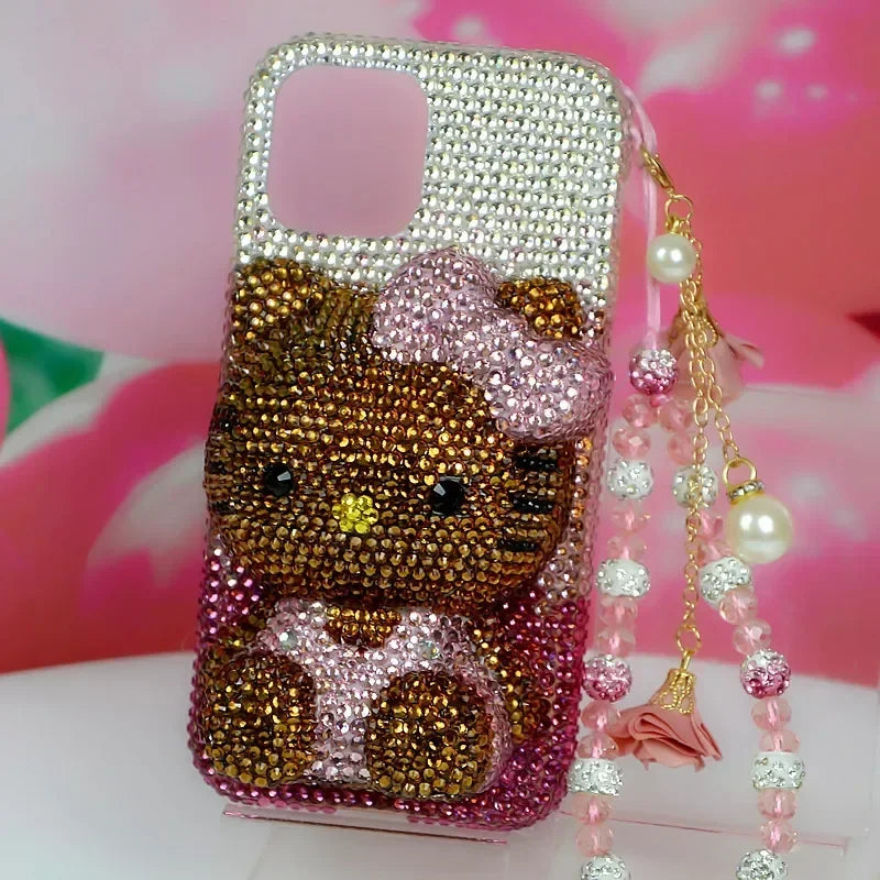 Rhinestone Bling Crystal Hello Kitty Phone Case Chain For iPhone