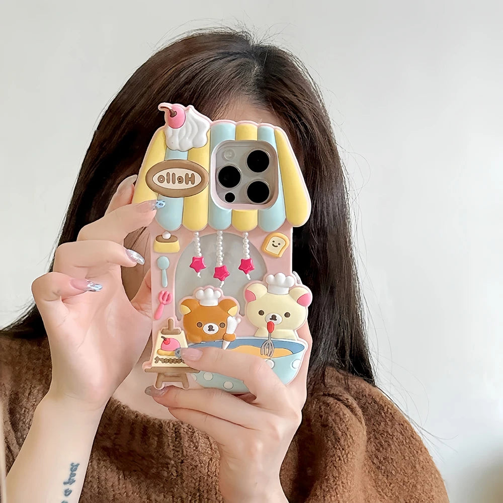 Kawaii 3D Cartoon Rilakkuma Dessert Story Chef Bear Phone Case