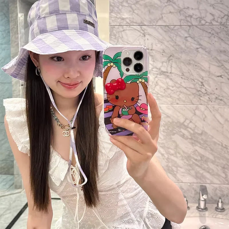 Black Hello Kitty Bow Beach Sexy Bear Phone Case For iPhone