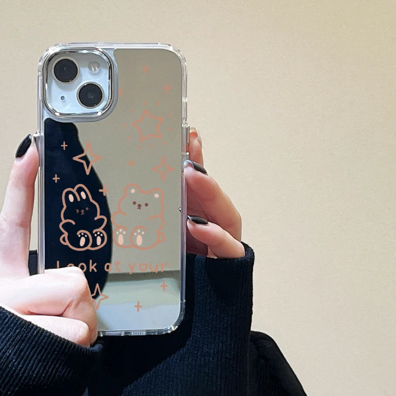 Cute Bear Makeup Mirror Phone Case