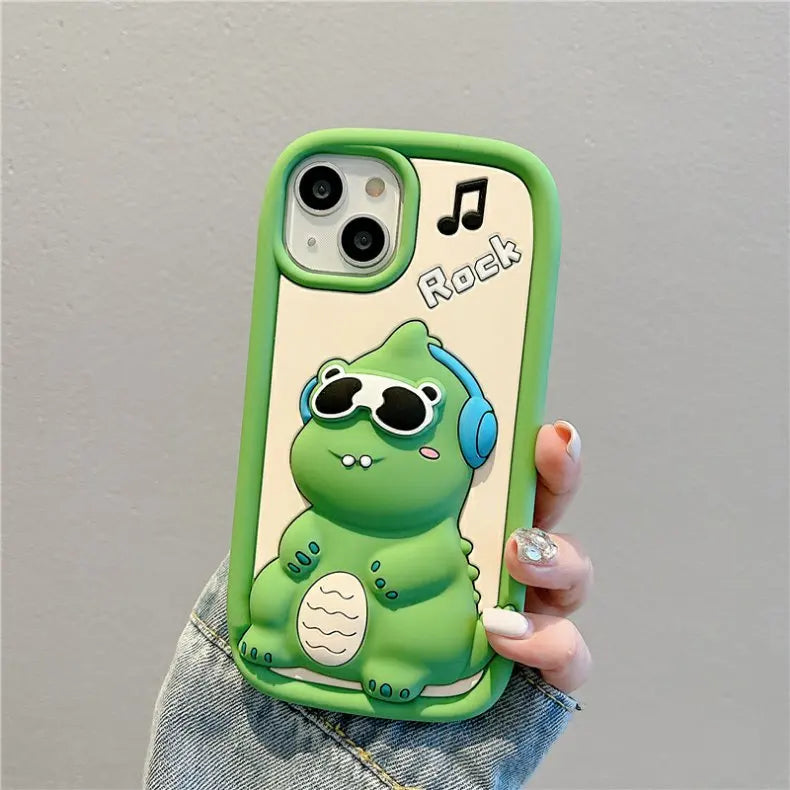 Cute 3D Cartoon Sunglasses Dinosaur Phone Case