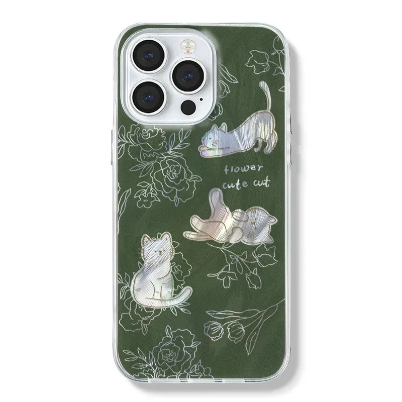 Feather Yarn Green Sketch Cat Phone Case