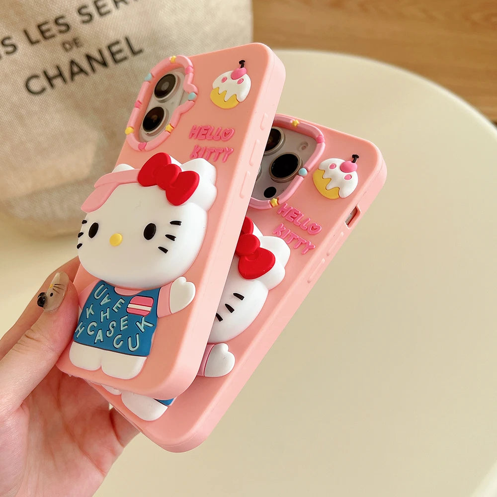 Kawaii Cartoon Hello Kitty Cover With Stand Holder Phone Case