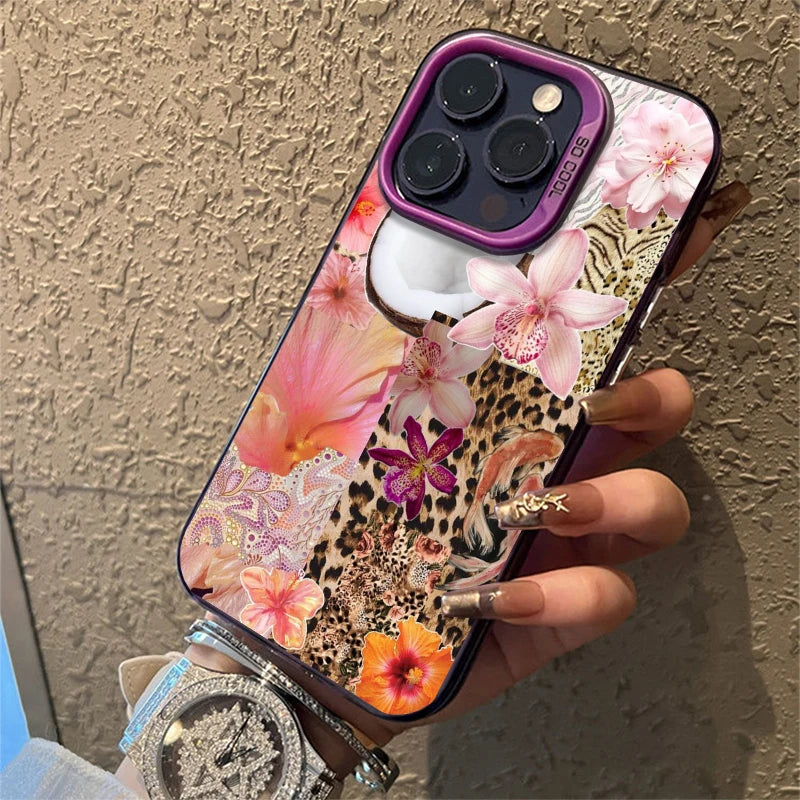 Leopard Print Star Flower Plating Matte Hard Phone Case