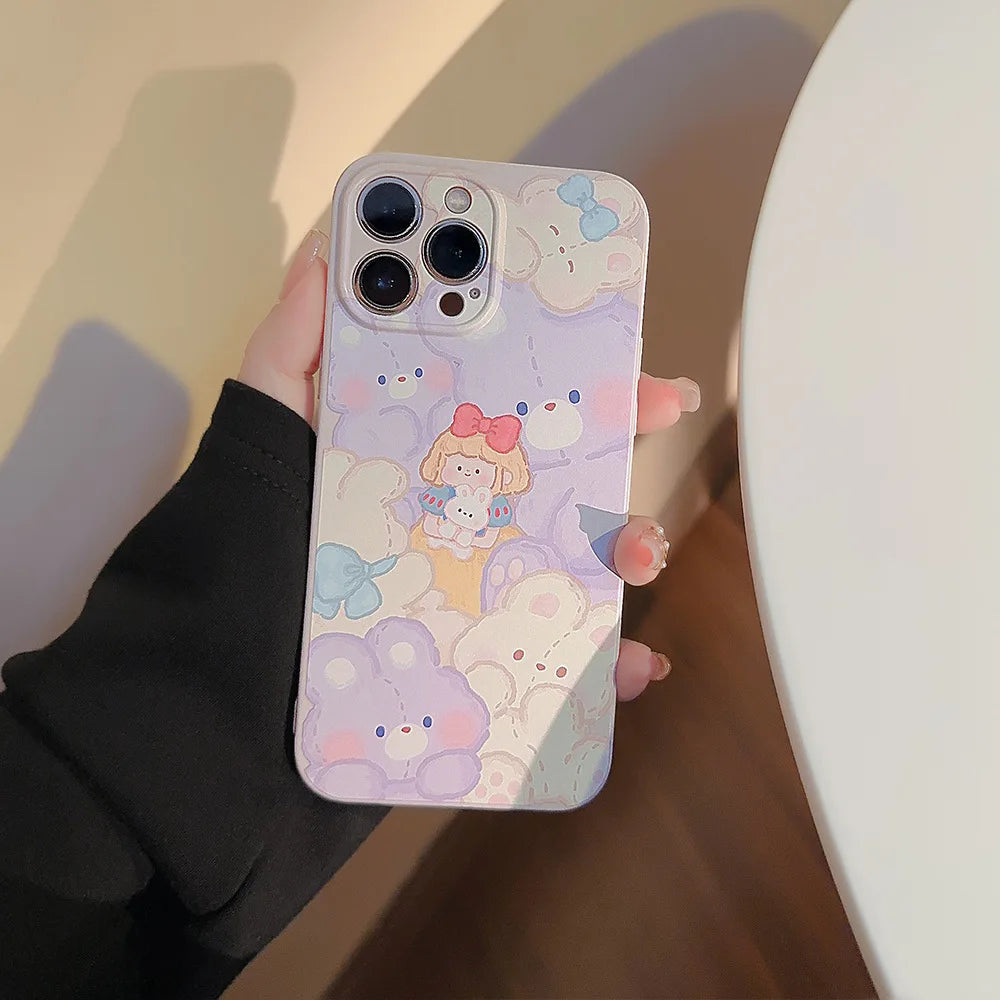 Cute Cartoon Bunny With Chain Lanyard Phone Case For iPhone