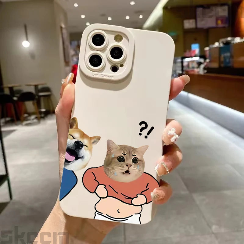 Funny Fitness Shiba Dog And Cat Couple Phone Case For iPhone
