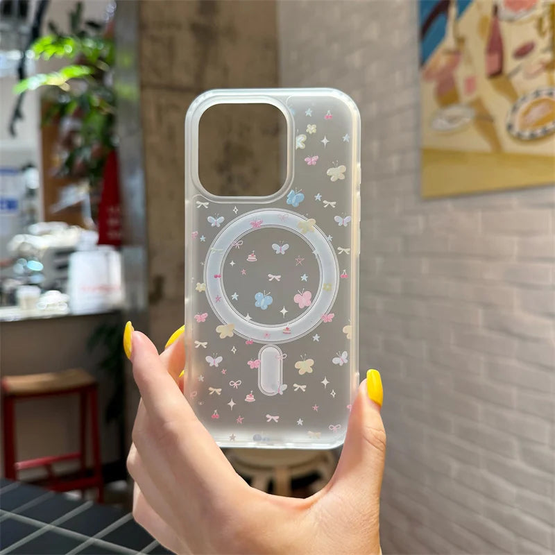 Half Clear Small Flower Magnet Phone Case
