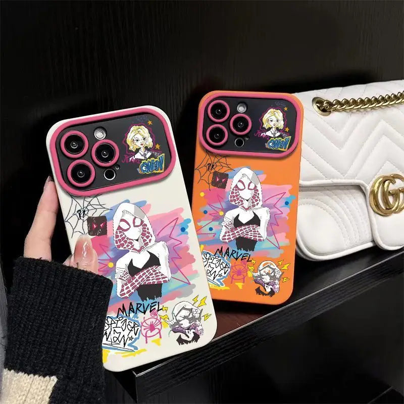 Cartoon Female Spider Man Large Window Phone Case For iPhone