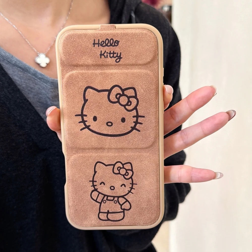 2 in 1 Brown Kitty Flip Cover Cartoon Flip Stand Phone Holder Case For iPhone