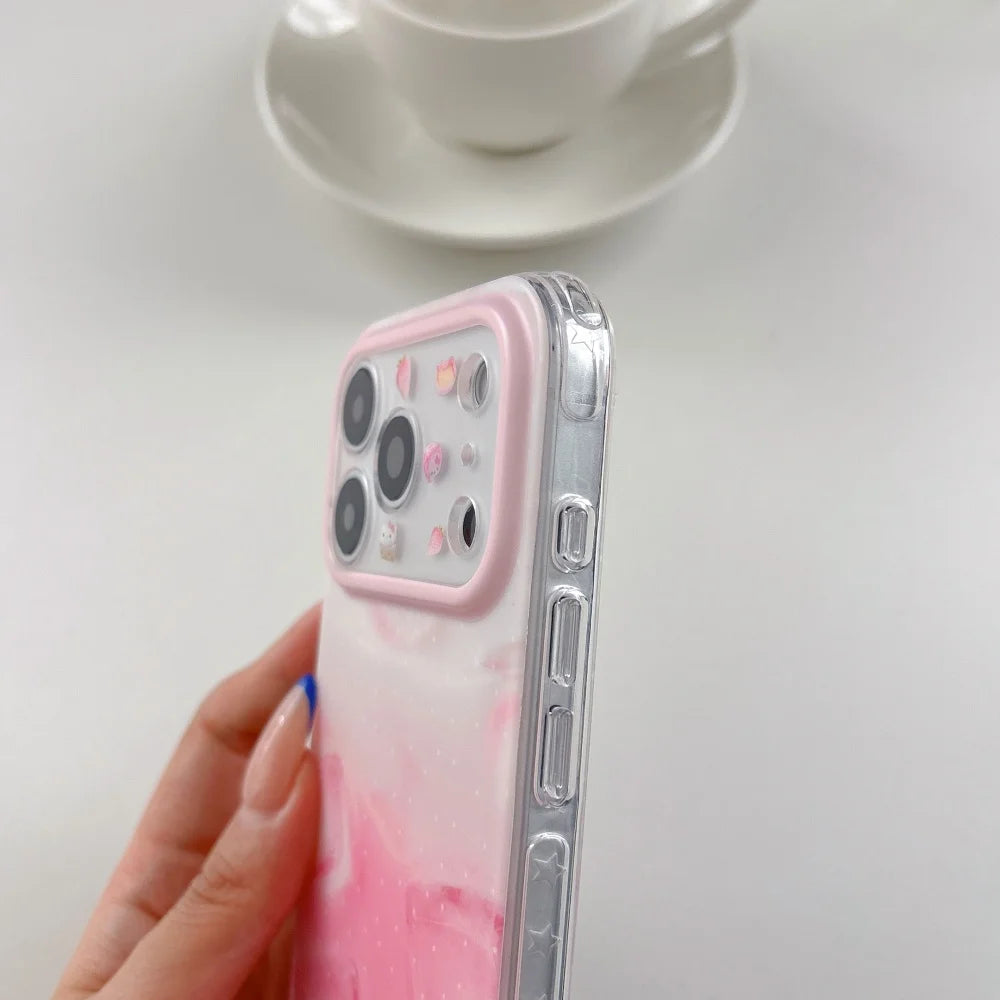 Hello Kitty Pink Ice Cube Phone Case Large Camera Window IMD Soft Shockproof Cover For iPhone
