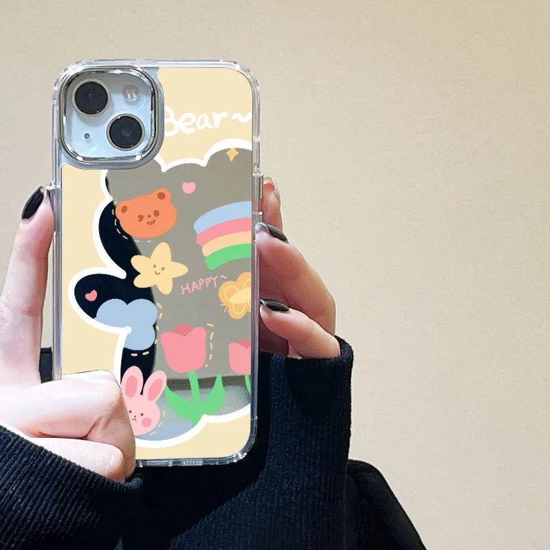 Cute Bear Makeup Mirror Phone Case