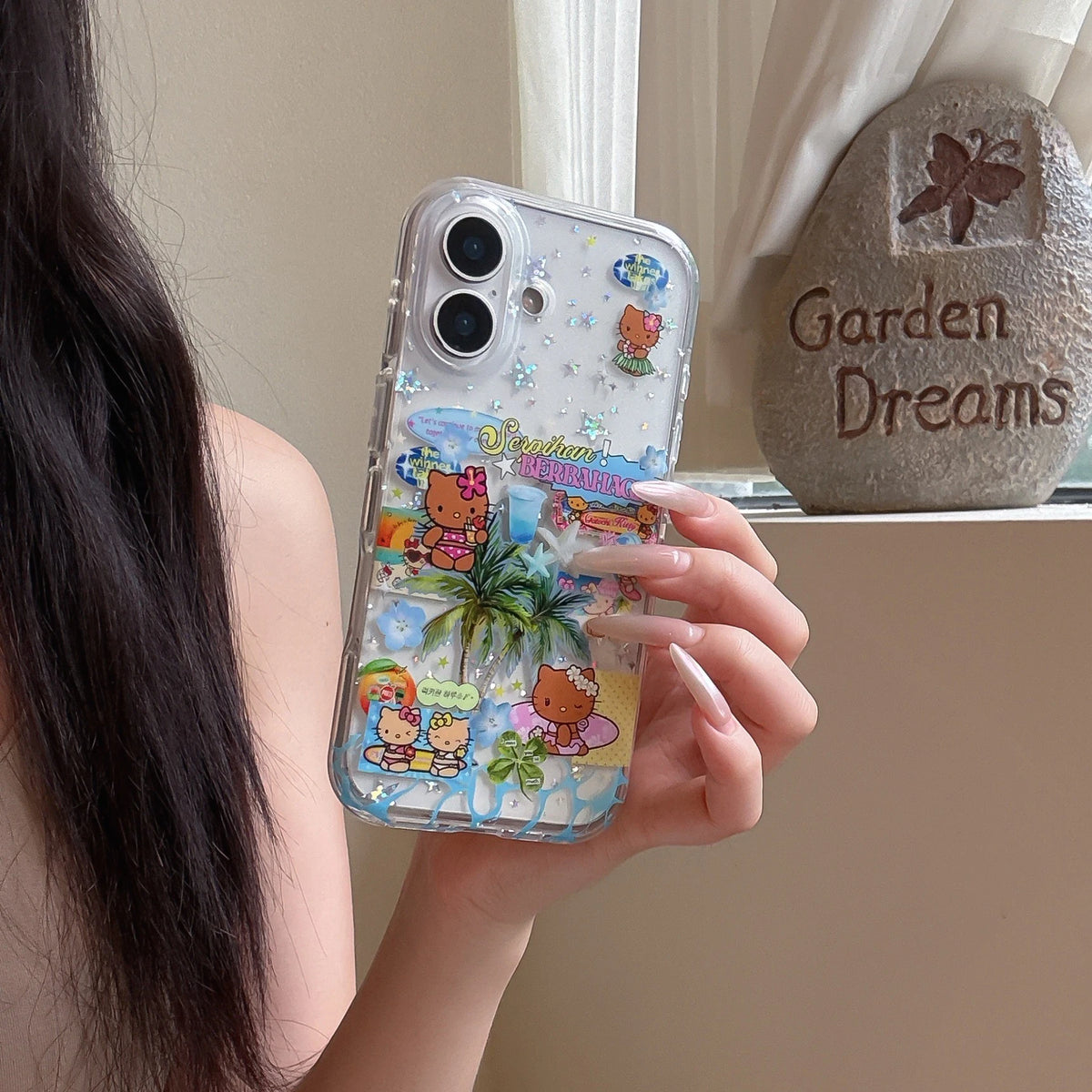 Cartoon Star Black Skin Hello Kitty Cat Shockproof Case For iPhone