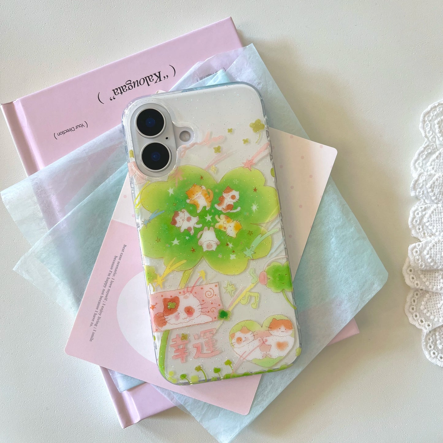 Cartoon cute Lucky Cat Clover Star Phone C ase