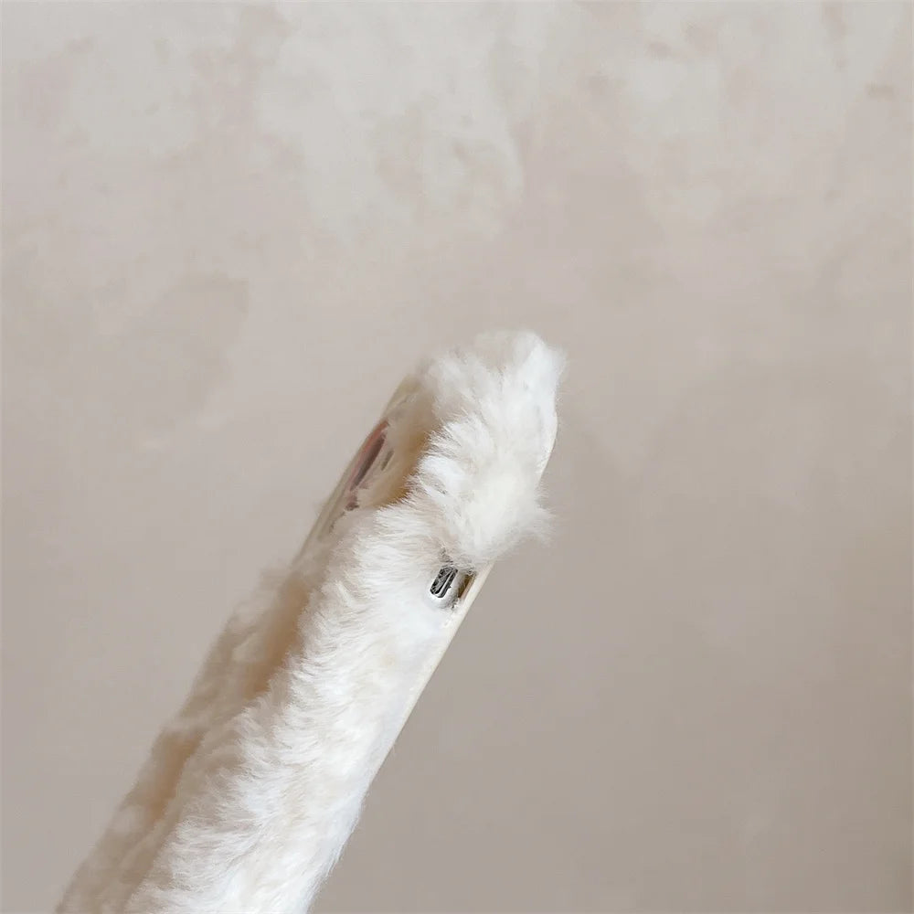 Soft Fluffy Plush bowknot Cat Ears 3D Pearl Phone Case