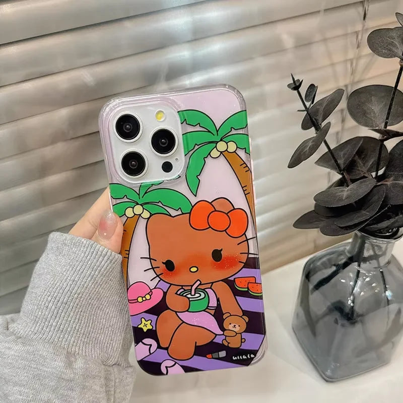 Black Hello Kitty Bow Beach Sexy Bear Phone Case For iPhone