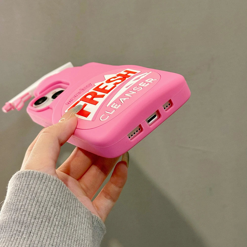 Pink Chic Fresh Clean Bottle Style 3D Cartoon Silicon Rubber Soft Phone Case