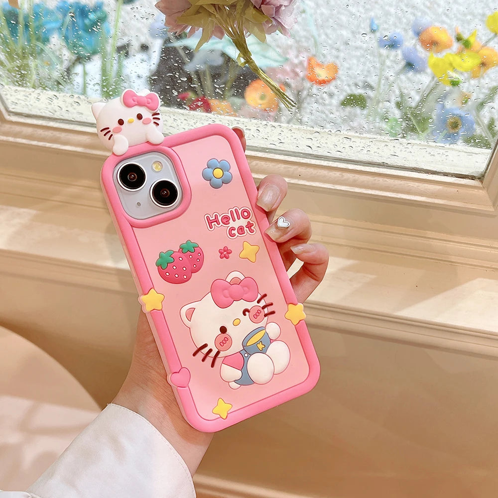 Cute 3D Cartoon Hello Kitty Soft Silicone Phone Case