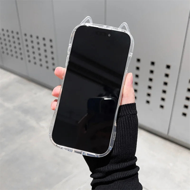 Cute Cat 3D Ears Transparent Phone Case