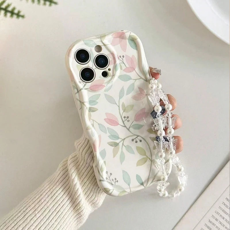 Cute Flowers Pattern Cream Wavyedge Phone Case For iPhone