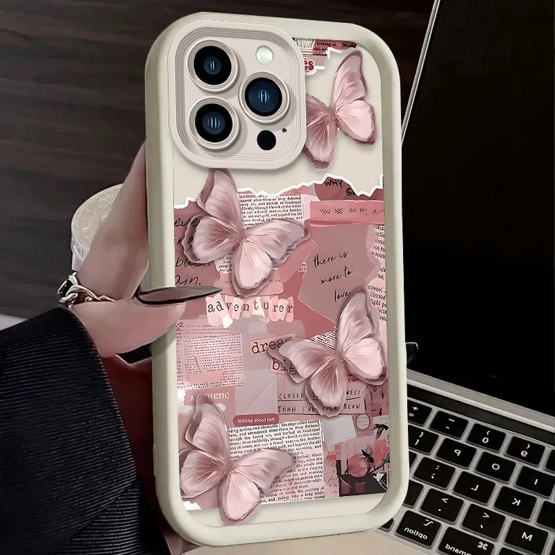 Pink Butterfly Aesthetic Silicone Phone Case For iPhone