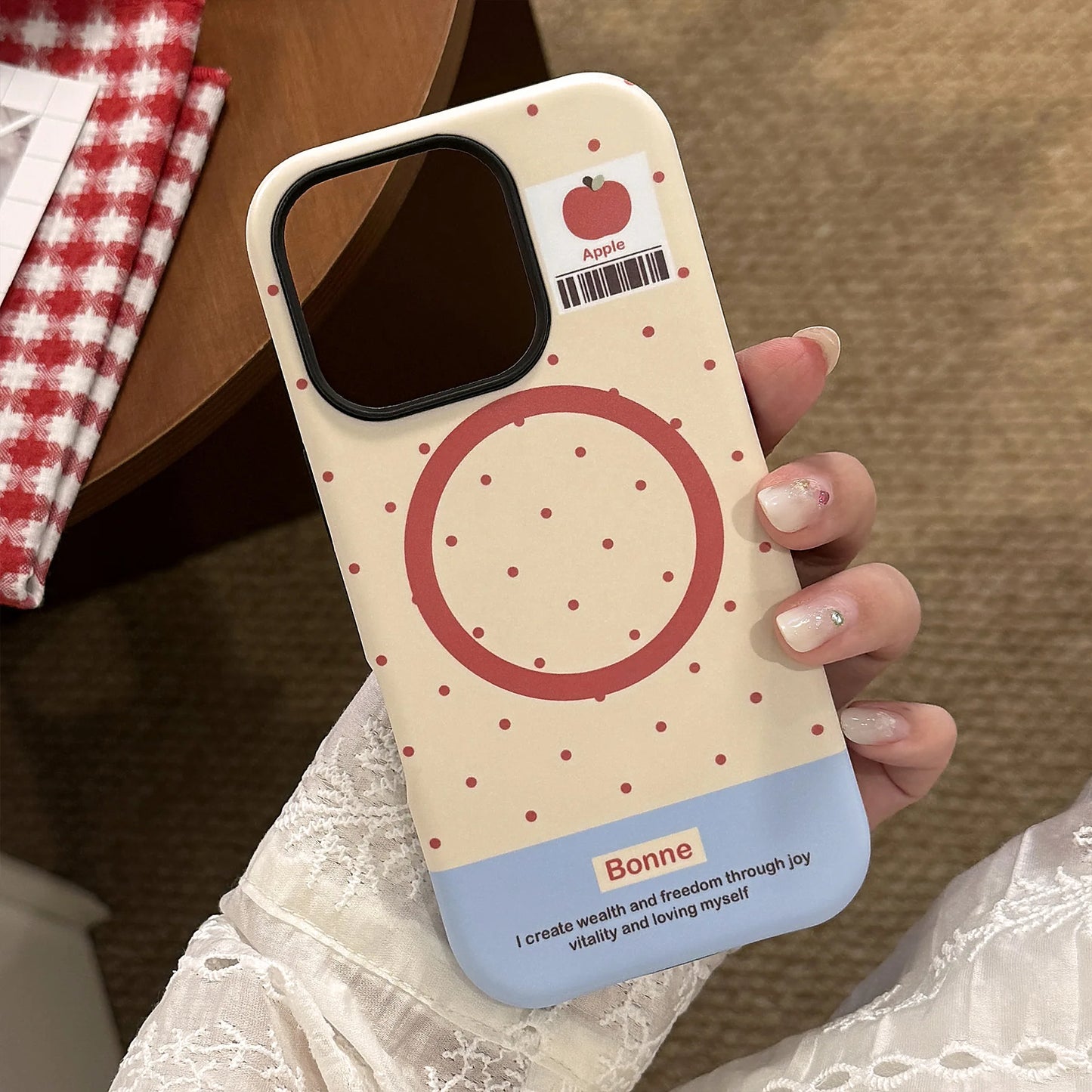 Cute Polka Dots 3D Luminous Crystal Apple Lattice Bracket Magnetic Phone Case For iPhone