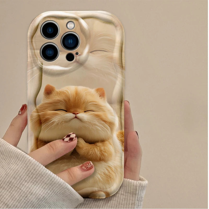 Cute Cartoon Funny Fat Cat Wavy Phone Case For iPhone