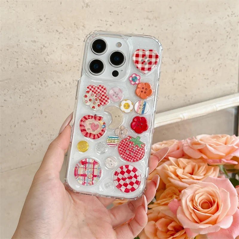 Korean Cute Flower Flower Button Phone Case For iPhone