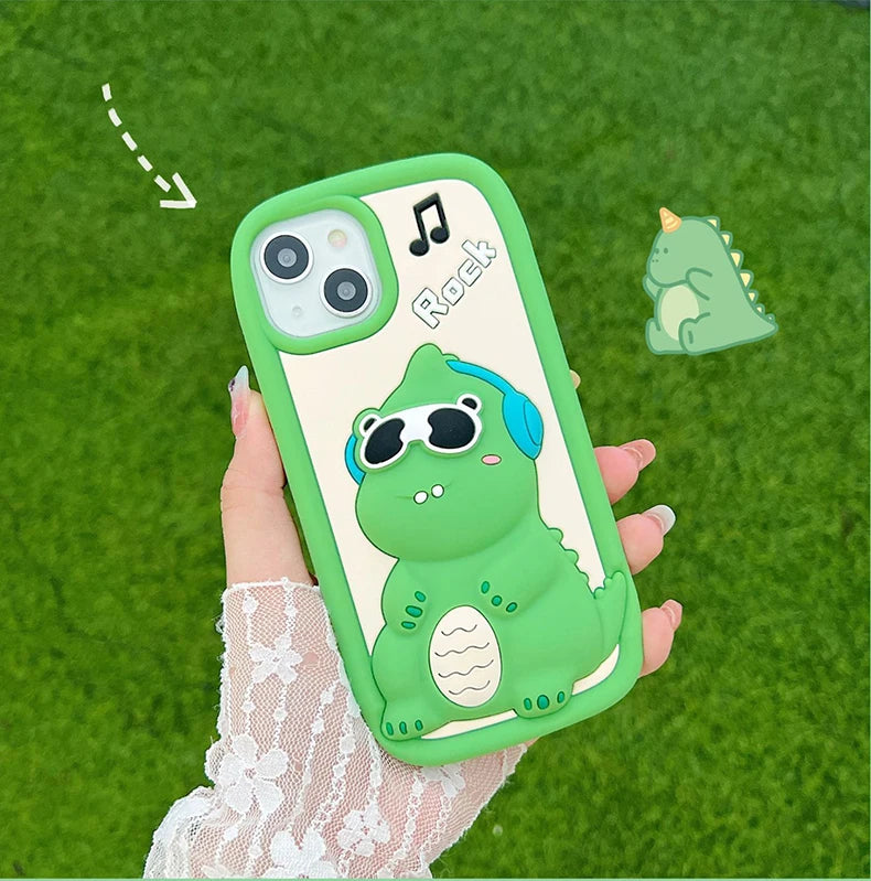 Cute 3D Cartoon Sunglasses Dinosaur Phone Case