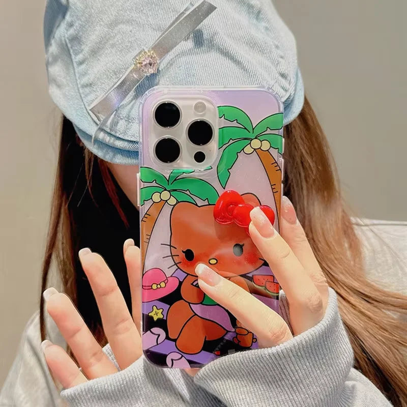 Black Hello Kitty Bow Beach Sexy Bear Phone Case For iPhone