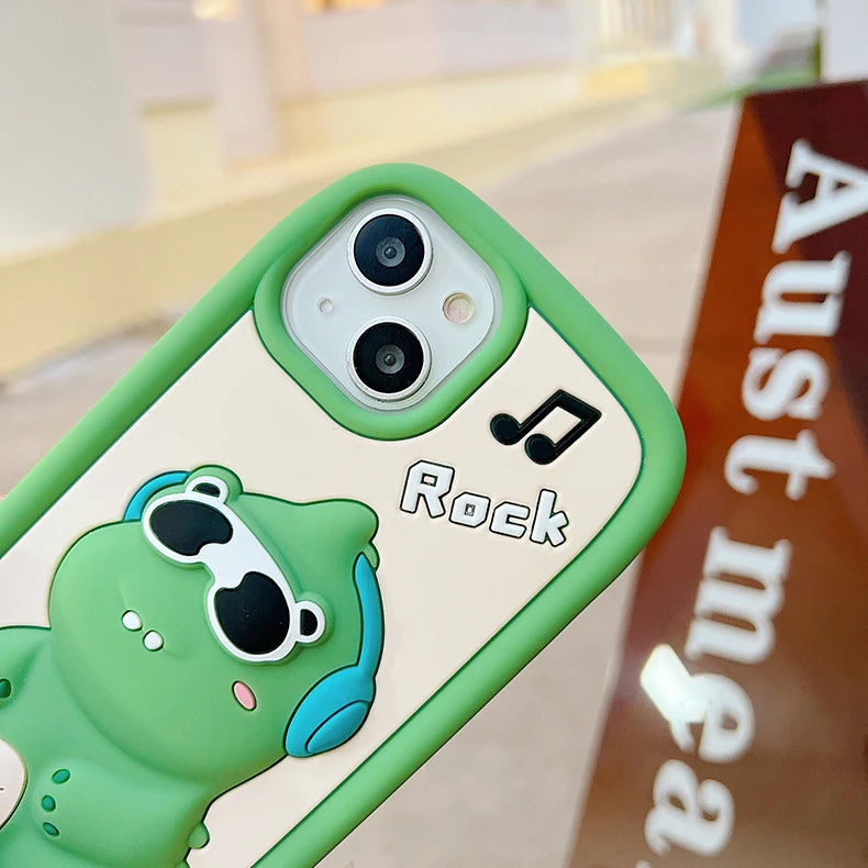 Cute 3D Cartoon Sunglasses Dinosaur Phone Case