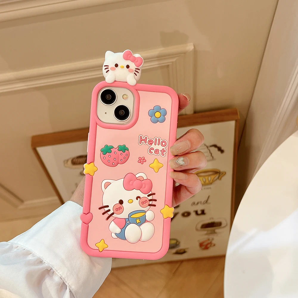 Cute 3D Cartoon Hello Kitty Soft Silicone Phone Case