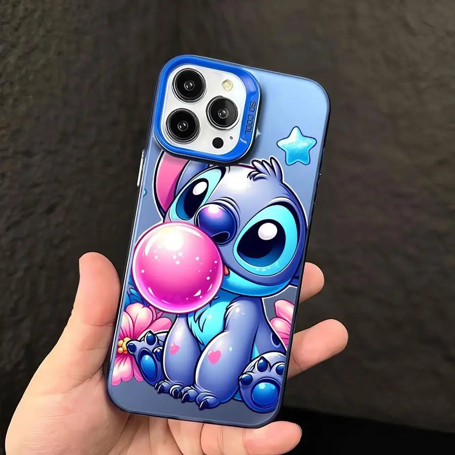 Cartoon Disney Cute Stitch Case Matte Lens Protect Plating Phone Cover For iPhone