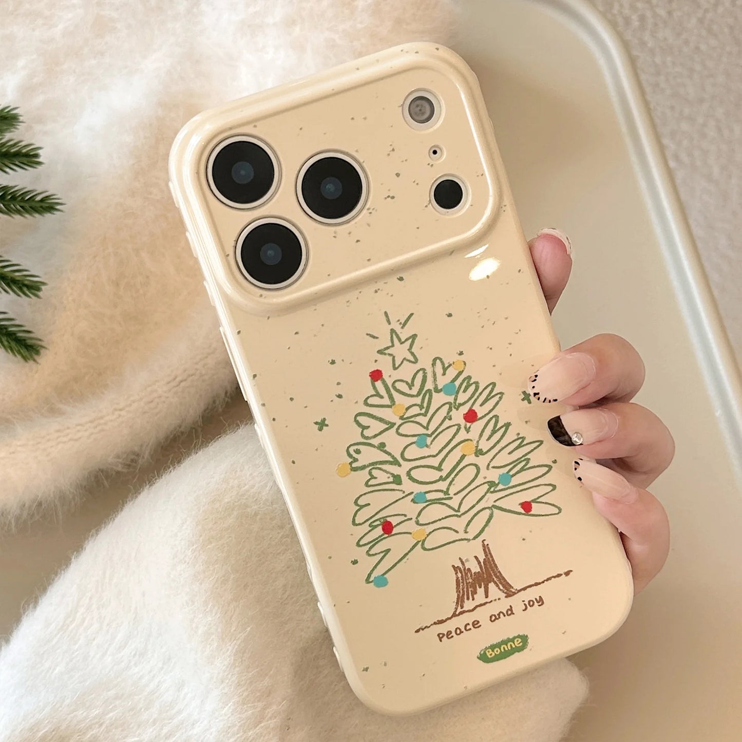 Korean Cartoon Love Heart Christmas Tree Graffiti Pattern Phone Case For iPhone