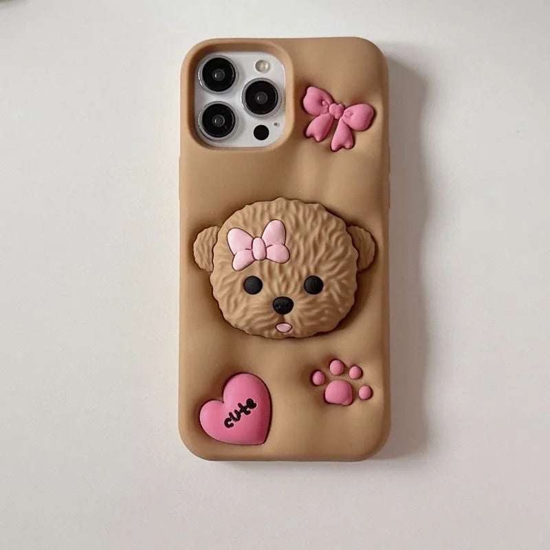 Cute 3D Teddy Dog Pet Grip Tok Holder Cartoon Silicon Soft Back Phone Case