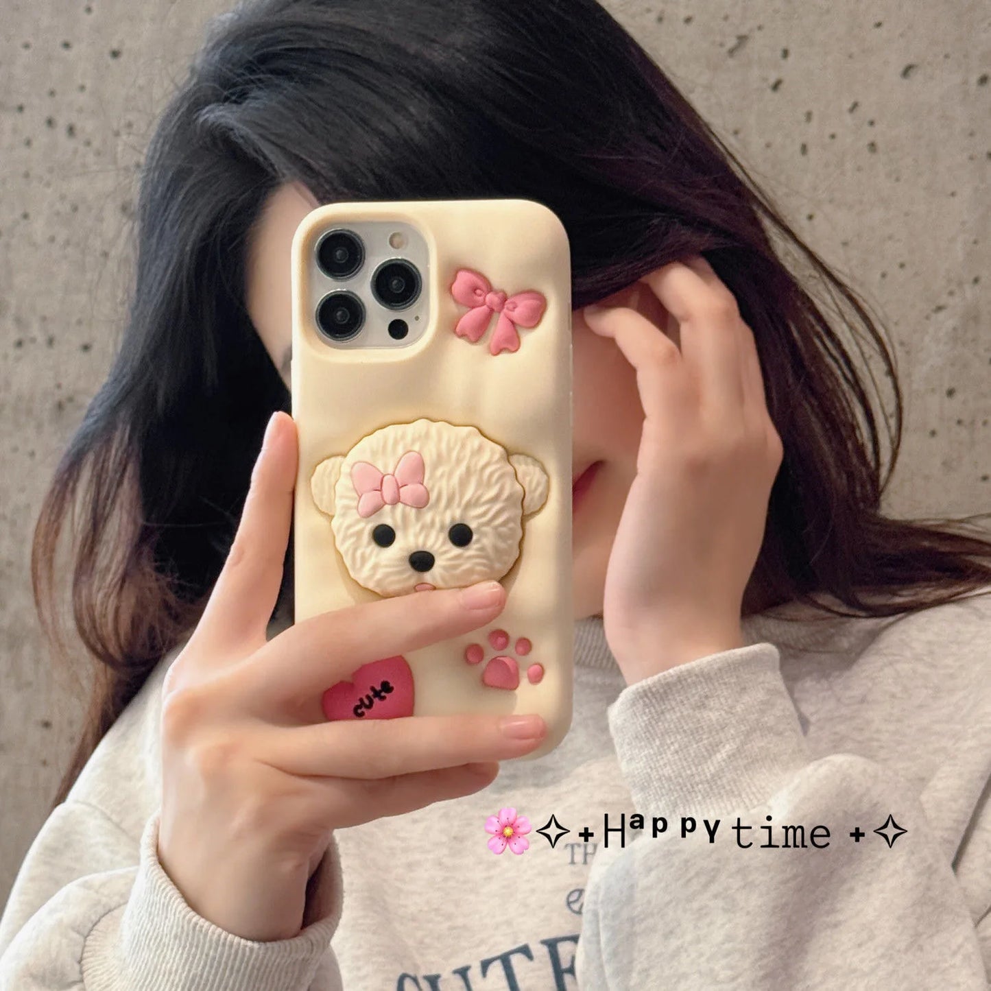 Cute 3D Teddy Dog Pet Grip Tok Holder Cartoon Silicon Soft Back Phone Case