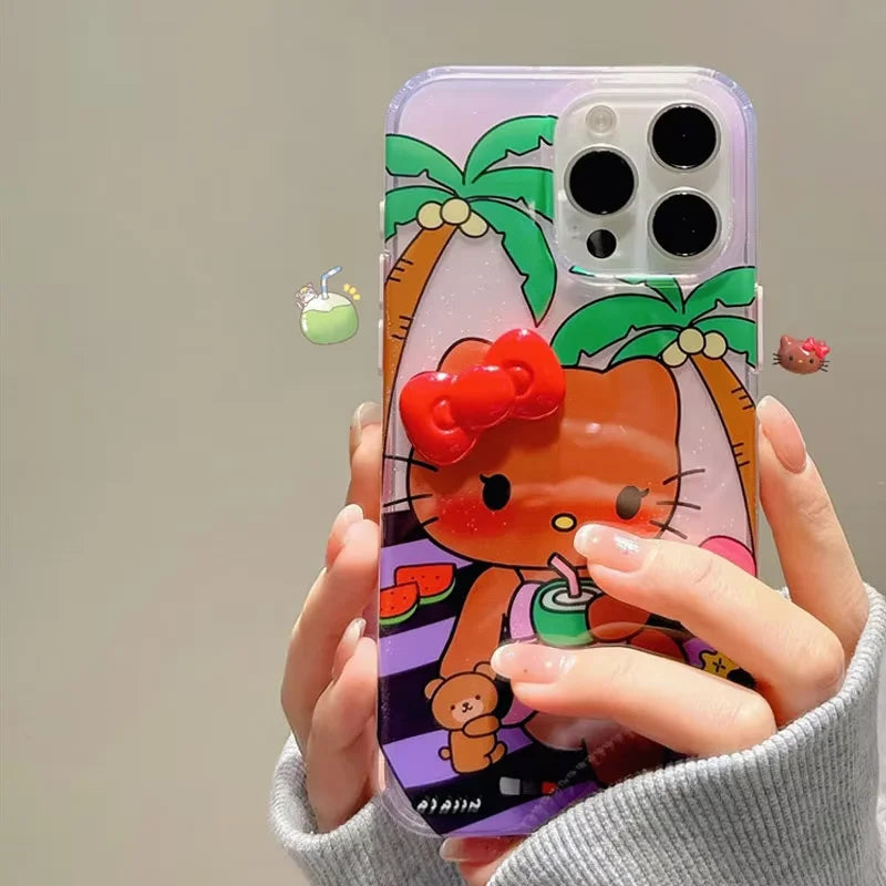 Black Hello Kitty Bow Beach Sexy Bear Phone Case For iPhone