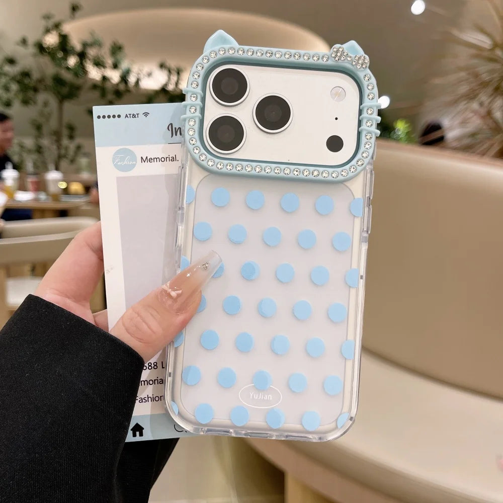 Glitter Cat Ear Polka Dot Matte Case For iPhone