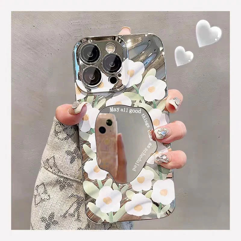 Luxury Plating Make Up Mirror Wave Bumper Shockproof Phone Case