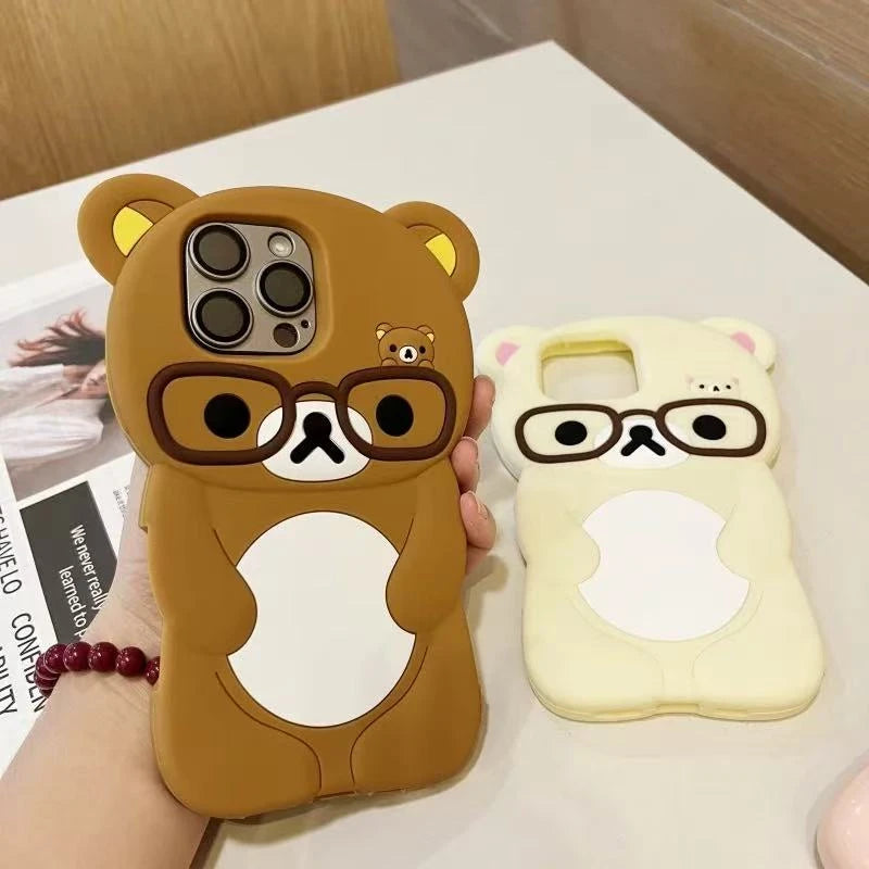 3D Rilakkuma Bear Glasses Phone Case For iPhone