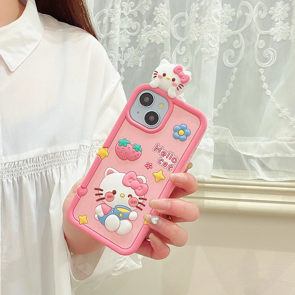 Cute 3D Cartoon Hello Kitty Soft Silicone Phone Case
