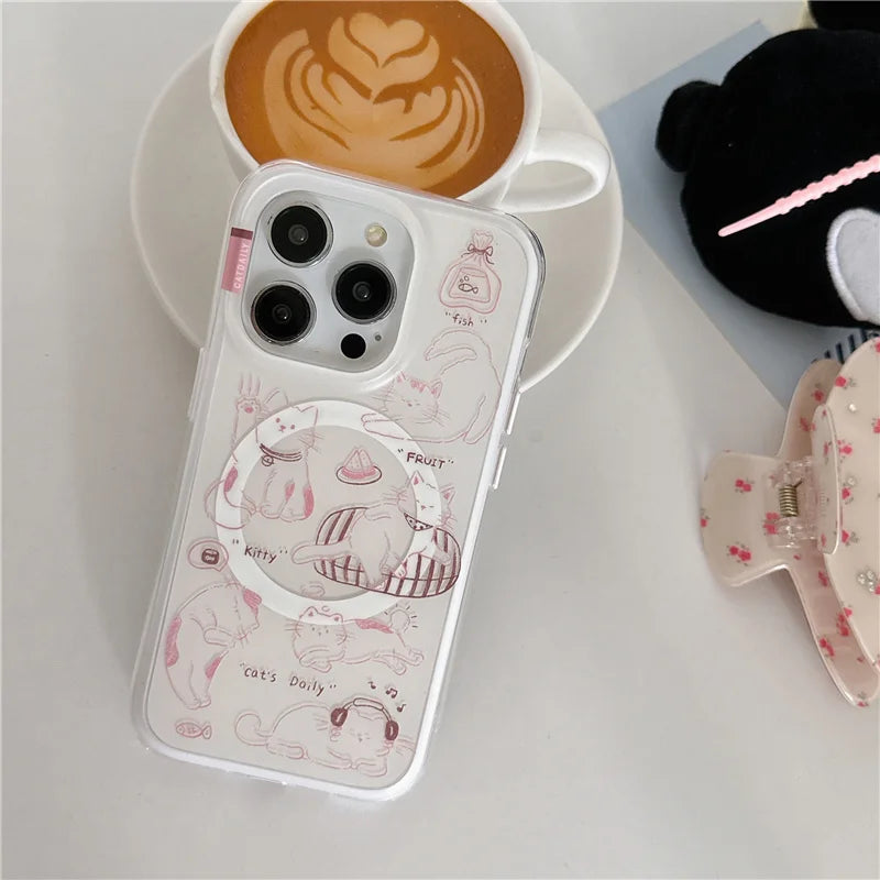 Kawaii Cartoon Cat Magnetic Phone Case