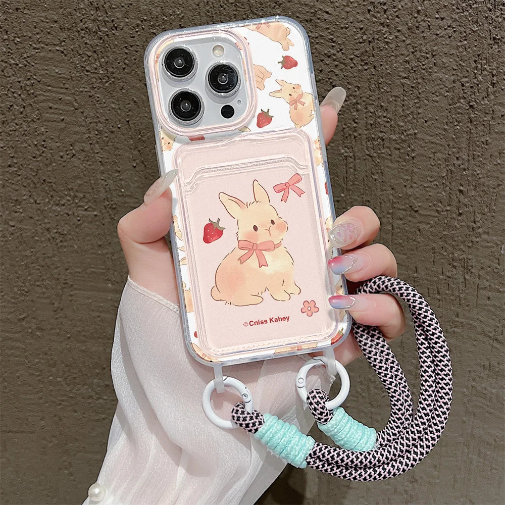 Cute Rabbit Card Slot Bag Holder Phone Case For iPhone