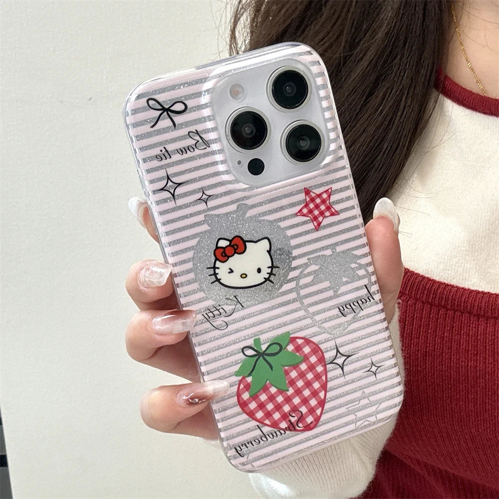 Cute Pink Strawberry Pattern Hello Kitty Cartoon Phone Case