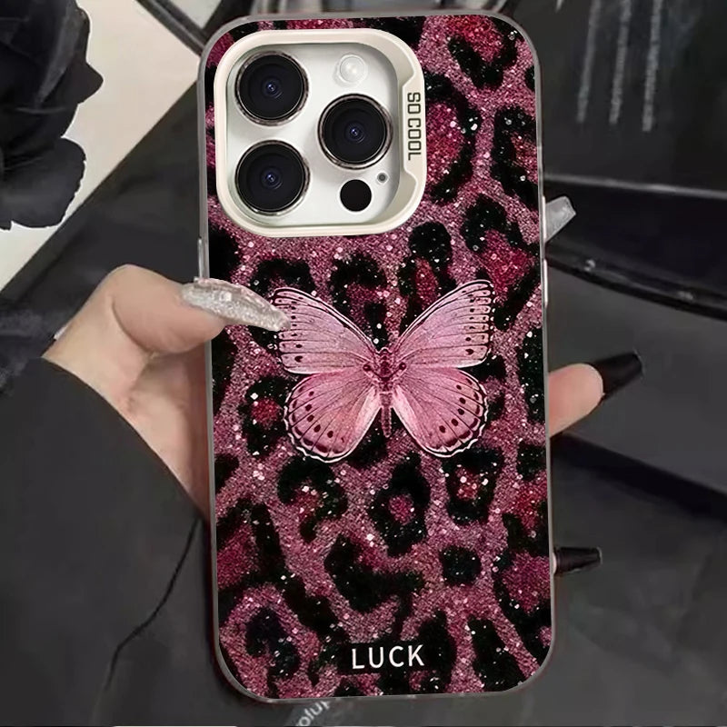 Leopard Butterfly Pattern Phone Case For iPhone