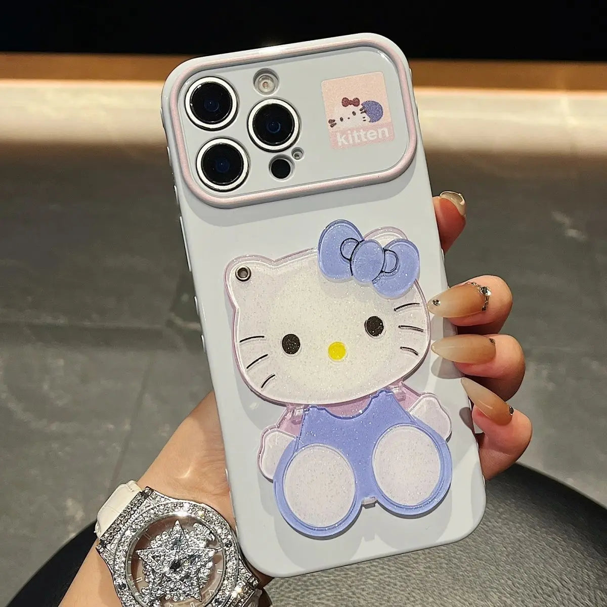 Kawaii Cartoon Cat Mirror Stand Phone Case Suitable For iPhone