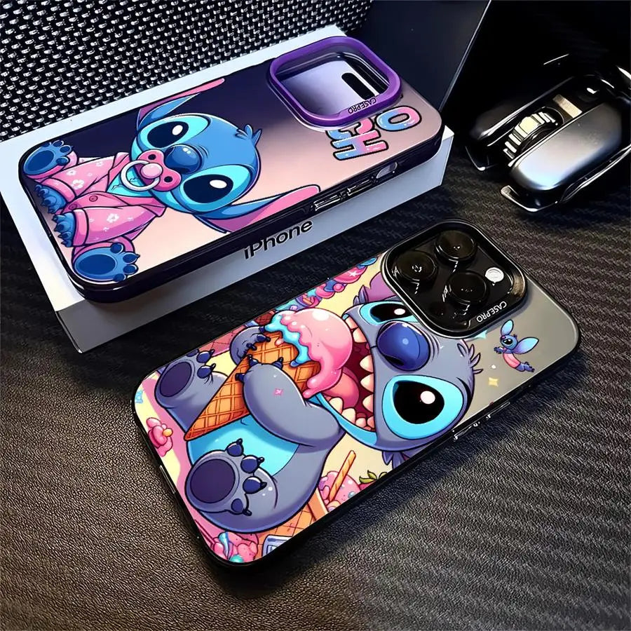 Cartoon Disney Cute Stitch Case Matte Lens Protect Plating Phone Cover For iPhone
