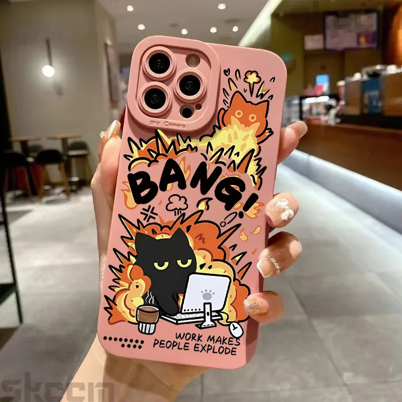 Tomato Sauce Black Cat Pattern Phone Case For iPhone
