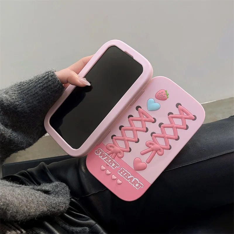 Cute Love Mirror Hot Pink Clamshell Silicone Phone Case