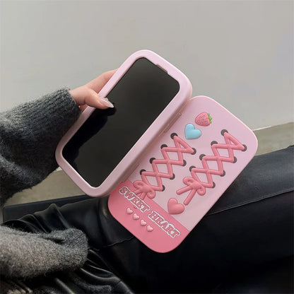 Cute Love Mirror Hot Pink Clamshell Silicone Phone Case